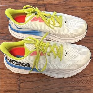 Hoka White and Lime Athletic Sneakers